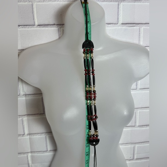 Vintage Handmade Beaded Multi- Strand Choker Necklace - Red, Gold & Black - Picture 8 of 9